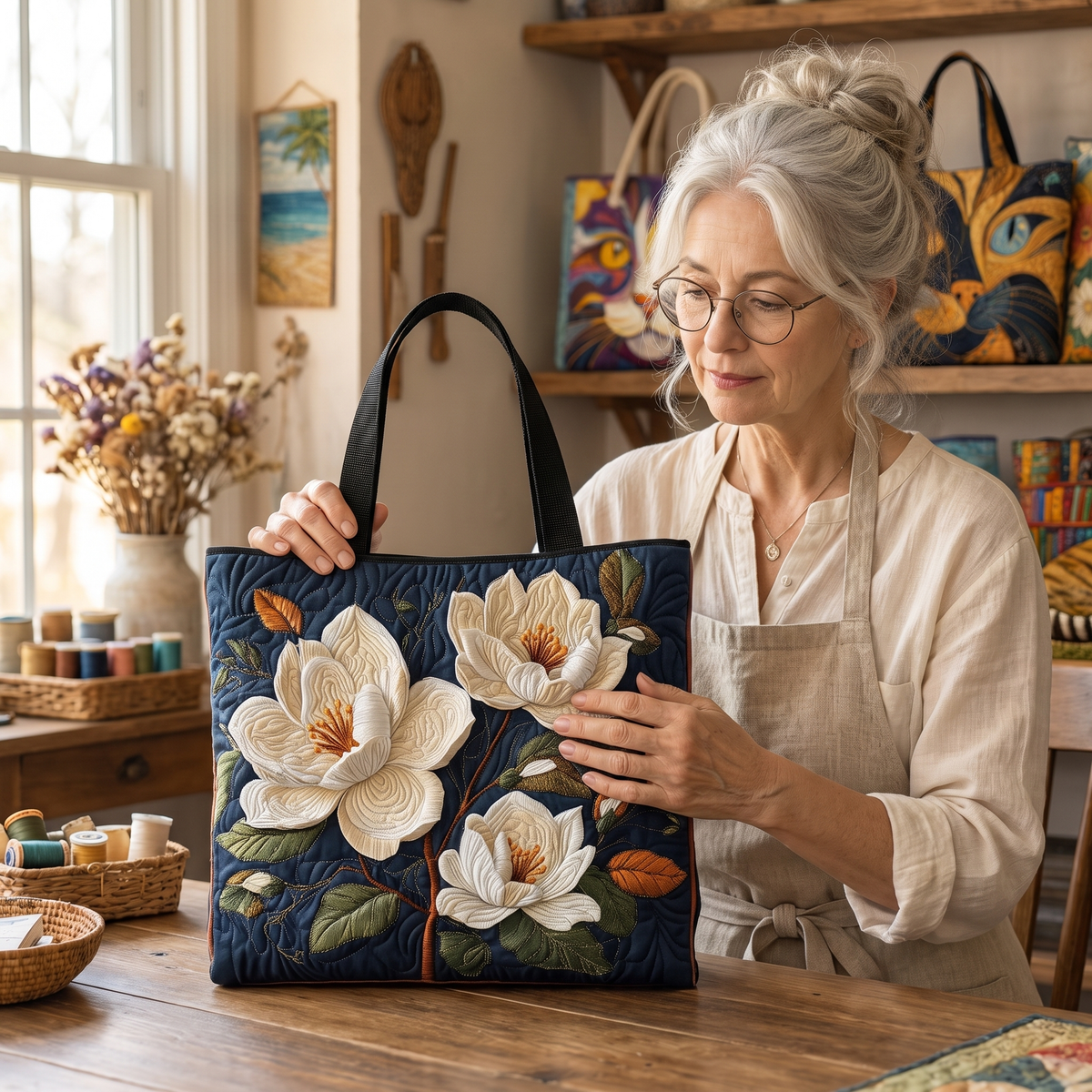 Zarte Magnolie — Handwerklich gesteppte Tasche