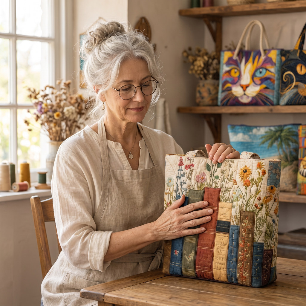 Bücher und Blüten — Handwerklich gesteppte Tasche