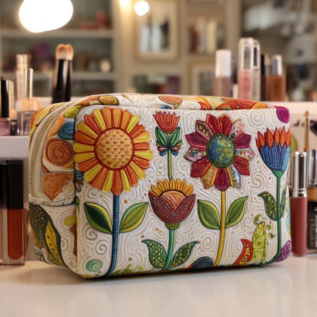 Frohe Blüte — gesteppte Kosmetiktasche