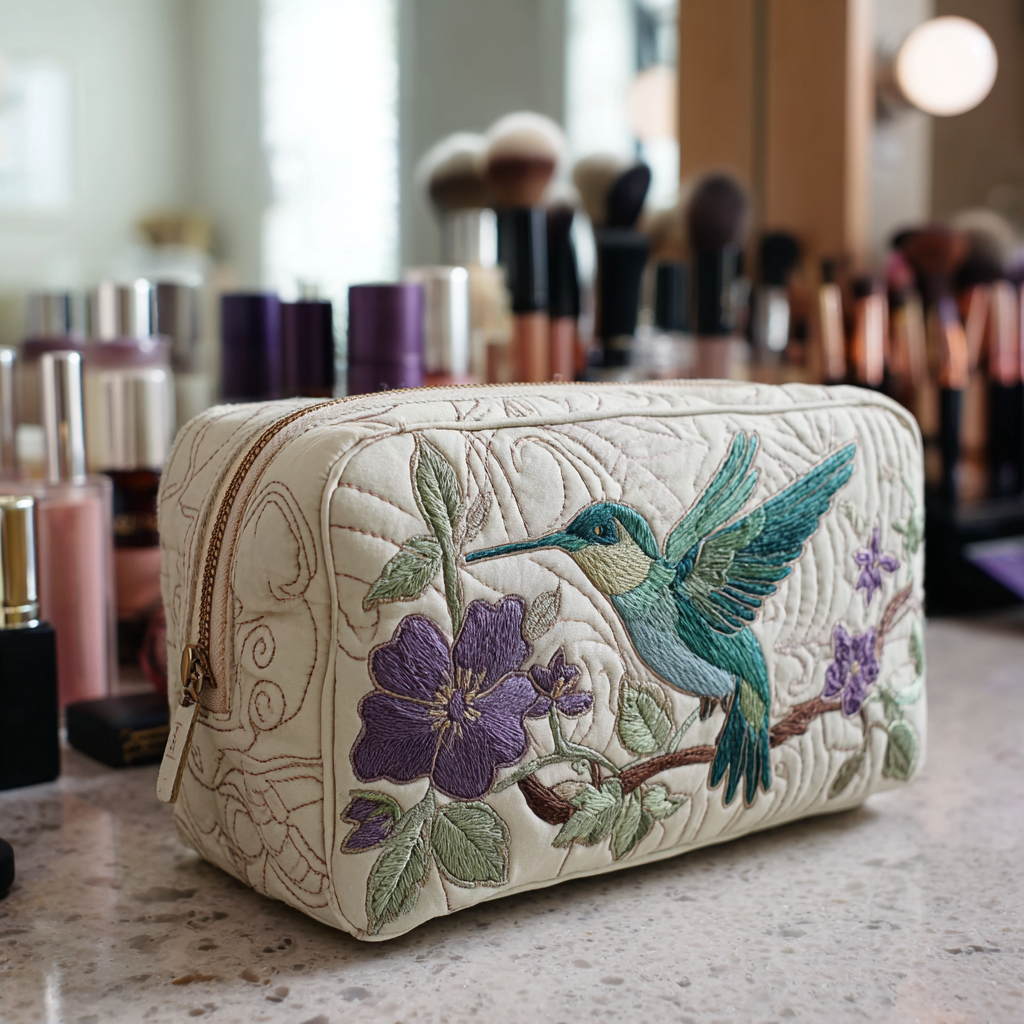 Kolibri in voller Blüte — gesteppte Kosmetiktasche