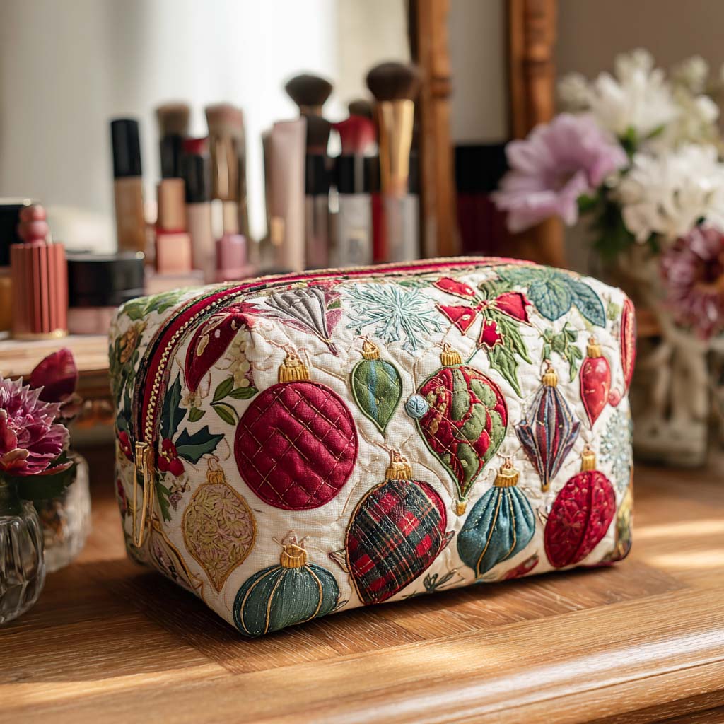 Fröhliche Weihnachtskugel — gesteppte Kosmetiktasche