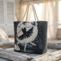 Eleganter Schwan — handwerklich gesteppte Strandtasche