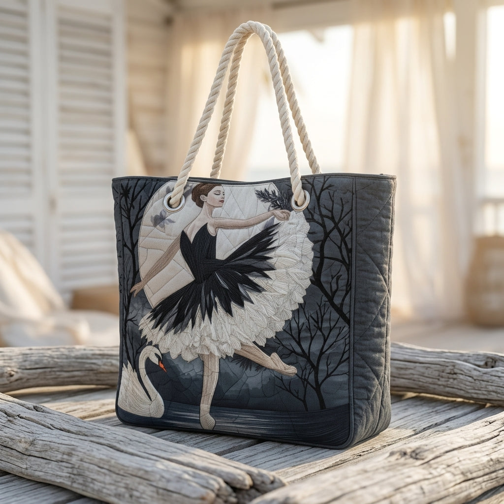 Eleganter Schwan — handwerklich gesteppte Strandtasche
