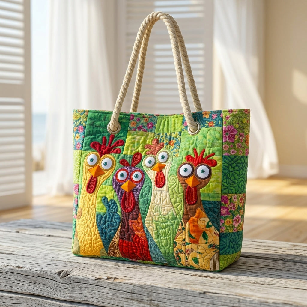 Eigensinniges Huhn — handwerklich gesteppte Strandtasche