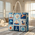 Meerestiere — handwerklich gesteppte Strandtasche