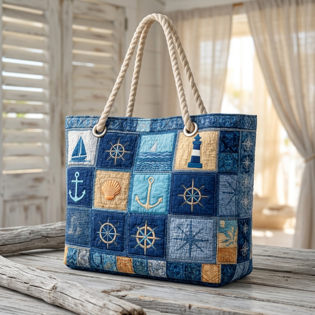 Maritimes Blau — handwerklich gesteppte Strandtasche