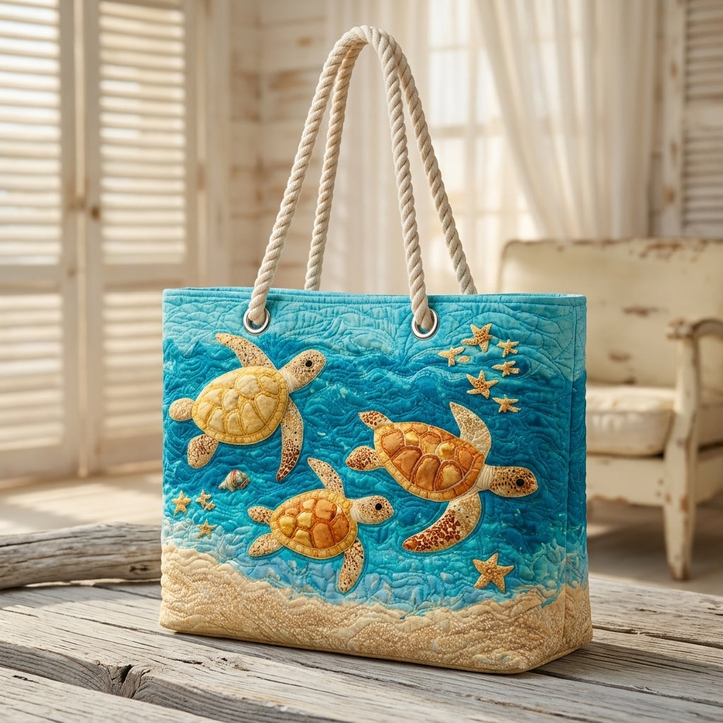 Goldene Schildkrötenküste — handwerklich gesteppte Strandtasche