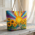 Regenbogensonne — handwerklich gesteppte Strandtasche