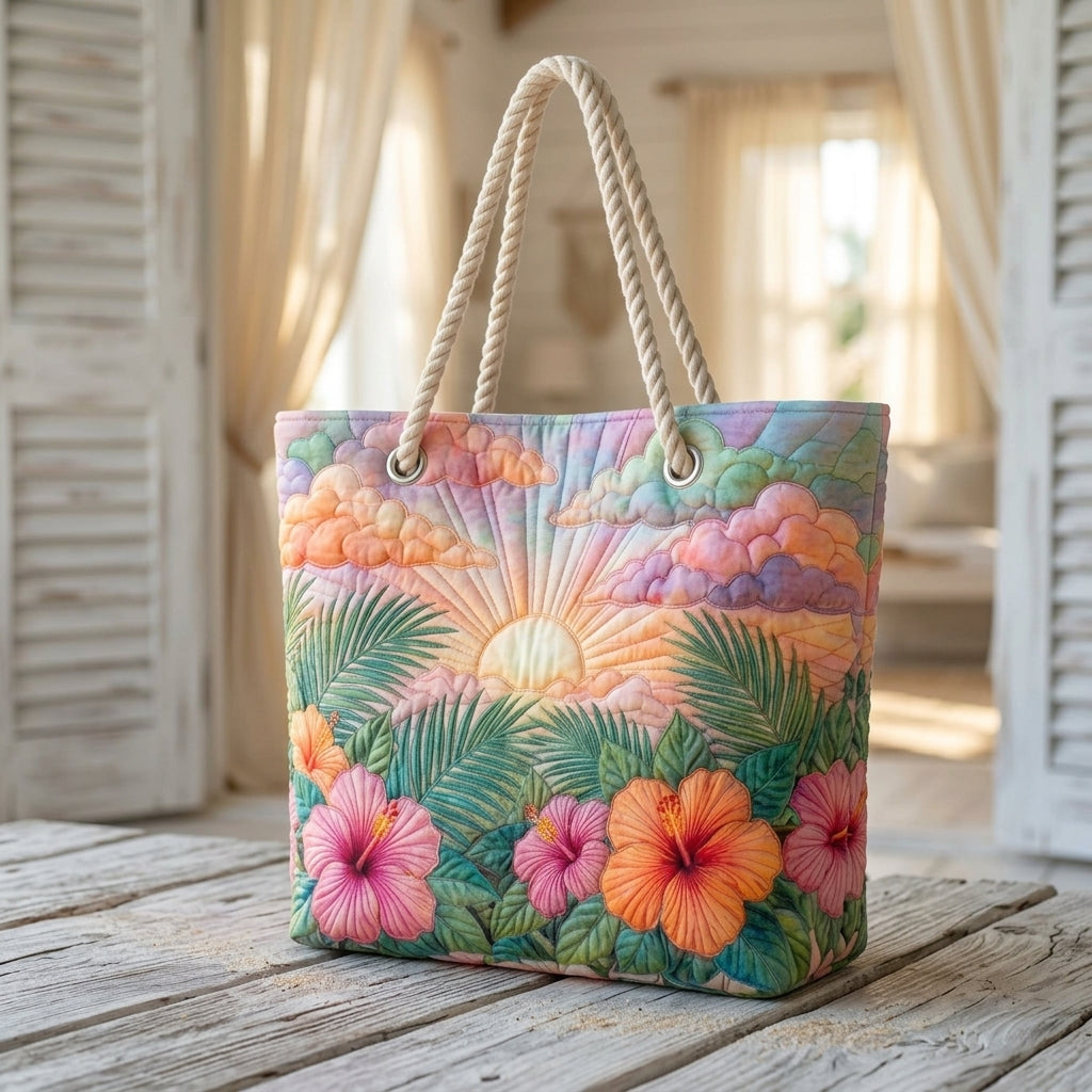 Tropisches Morgenrot — handwerklich gesteppte Strandtasche