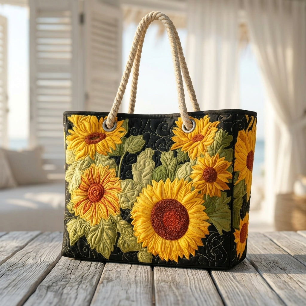 Sonnenblume — handwerklich gesteppte Strandtasche