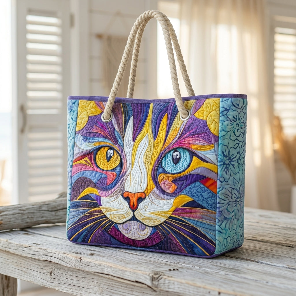 Kattitude — handwerklich gesteppte Strandtasche