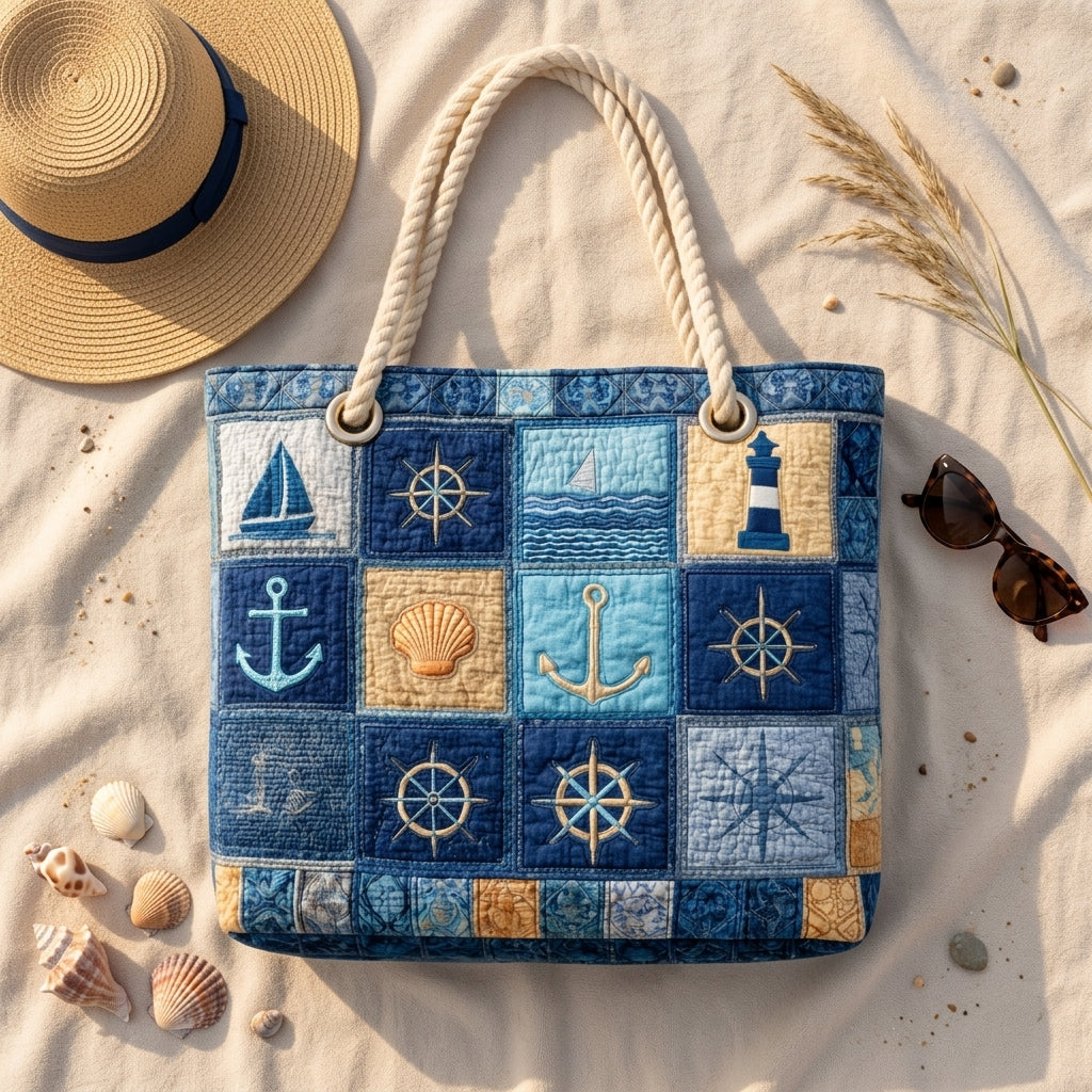 Maritimes Blau — handwerklich gesteppte Strandtasche