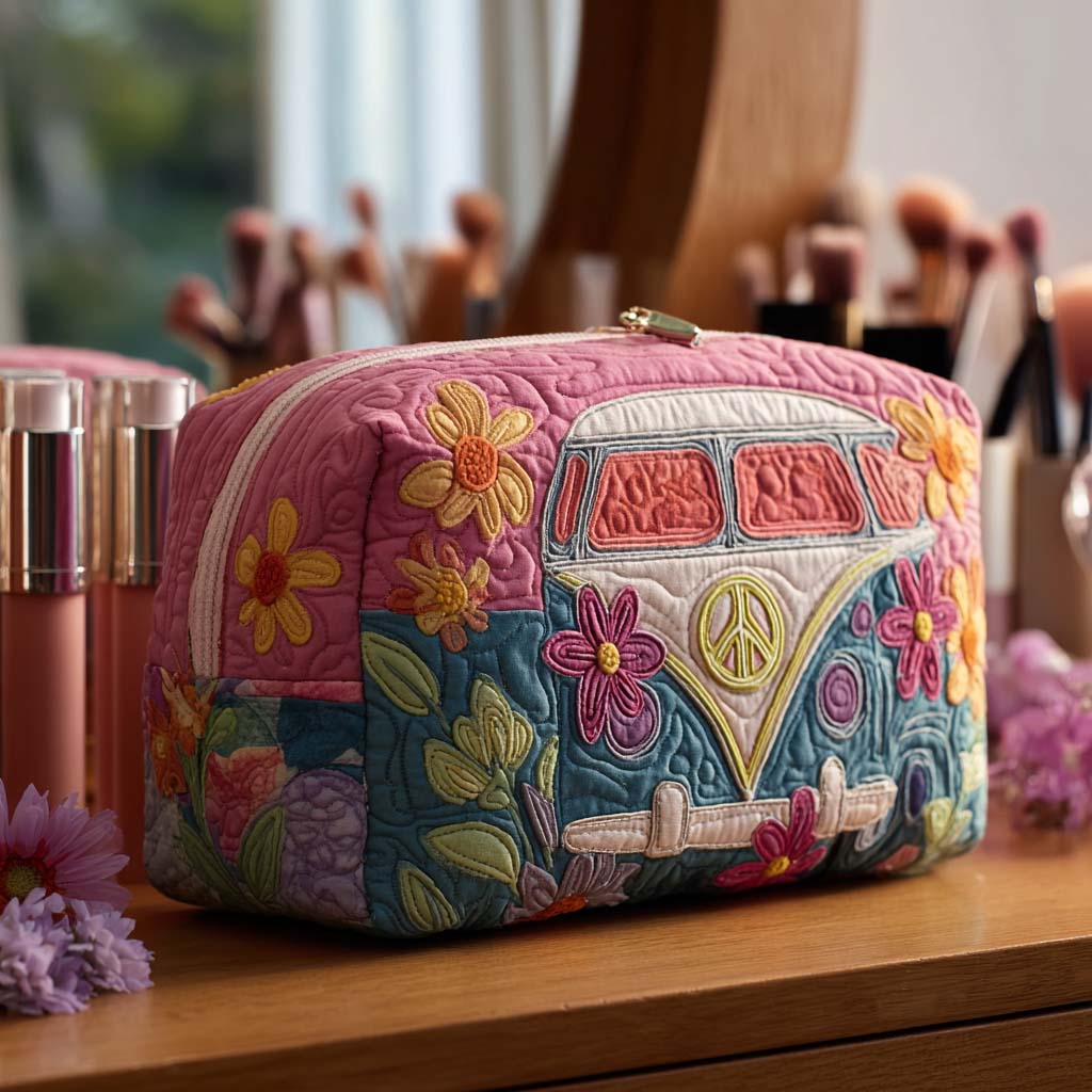 Retro-Blumenreise — gesteppte Kosmetiktasche
