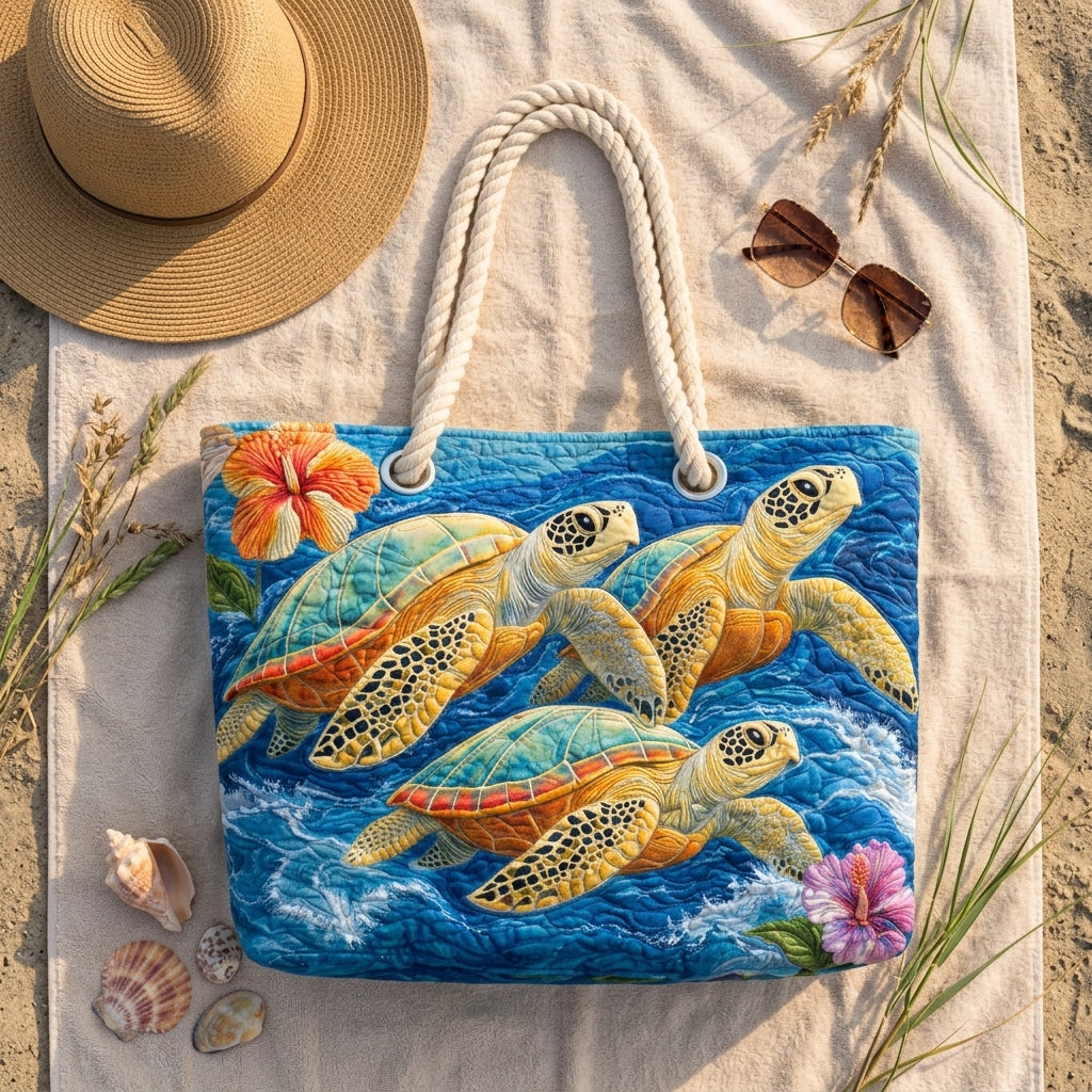 Meeresschildkröte — handwerklich gesteppte Strandtasche