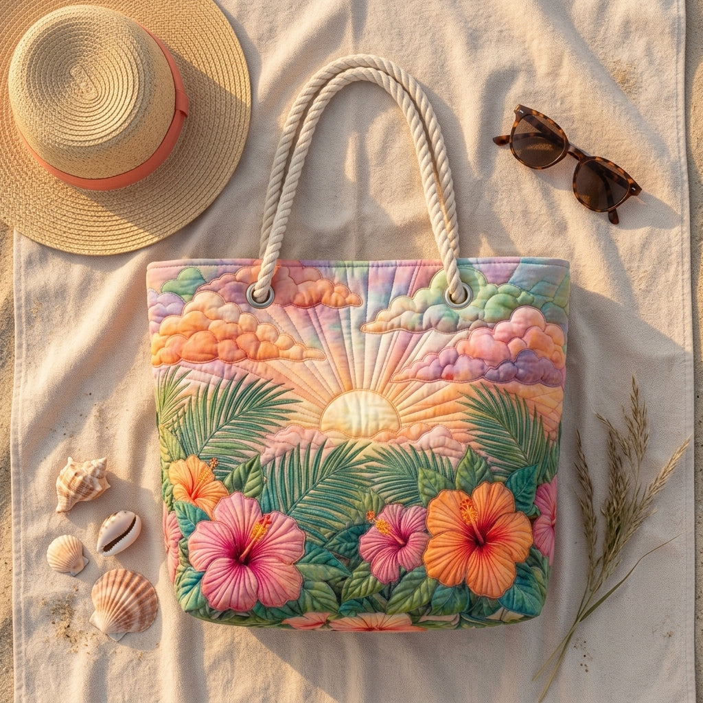 Tropisches Morgenrot — handwerklich gesteppte Strandtasche