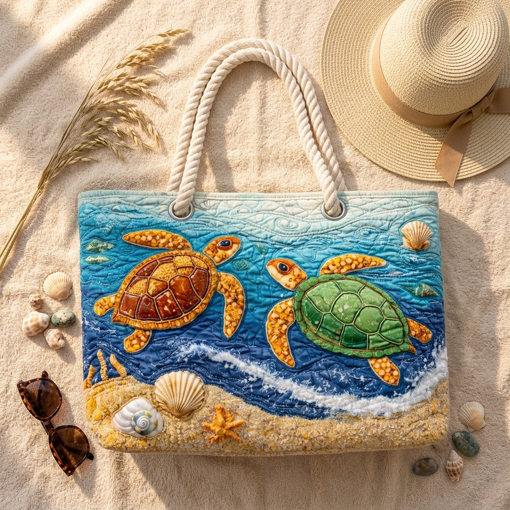 Tropische Schildkröte — handwerklich gesteppte Strandtasche