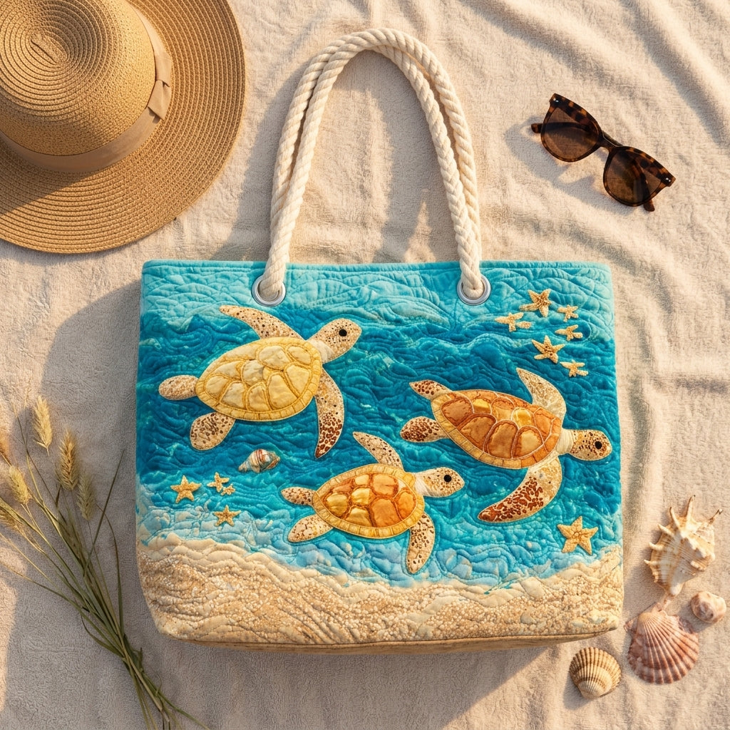 Goldene Schildkrötenküste — handwerklich gesteppte Strandtasche