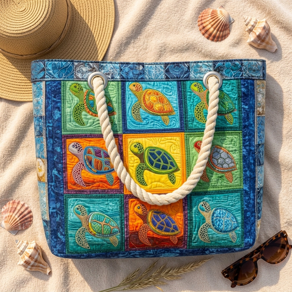 Ruhige Schildkröte — handwerklich gesteppte Strandtasche