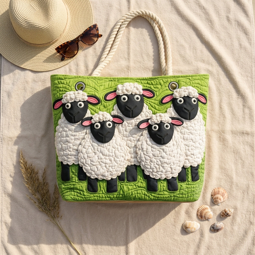 Himmel voller Schafe — handwerklich gesteppte Strandtasche
