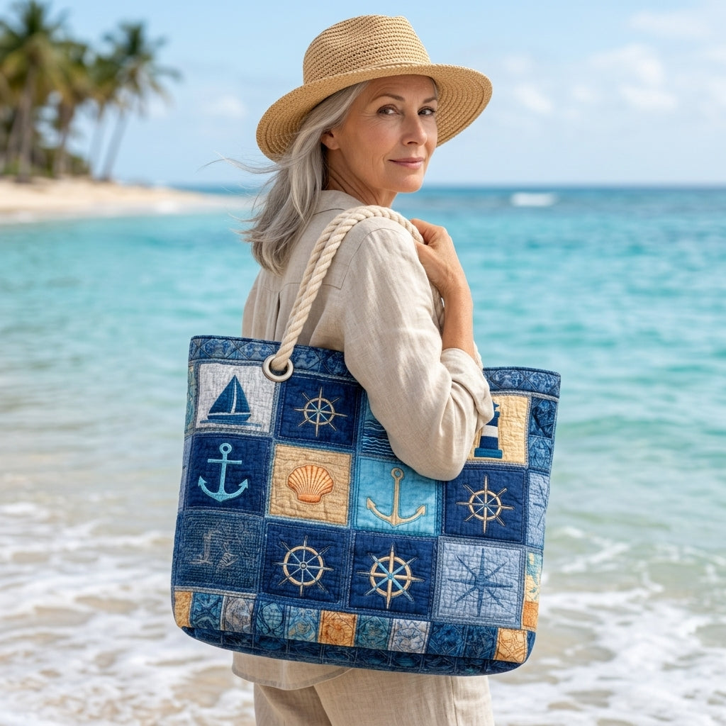 Maritimes Blau — handwerklich gesteppte Strandtasche