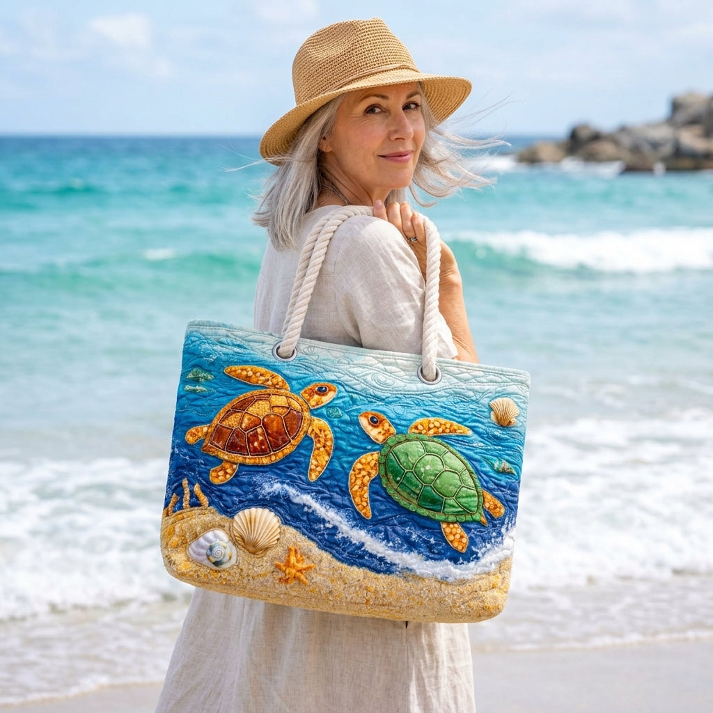 Tropische Schildkröte — handwerklich gesteppte Strandtasche