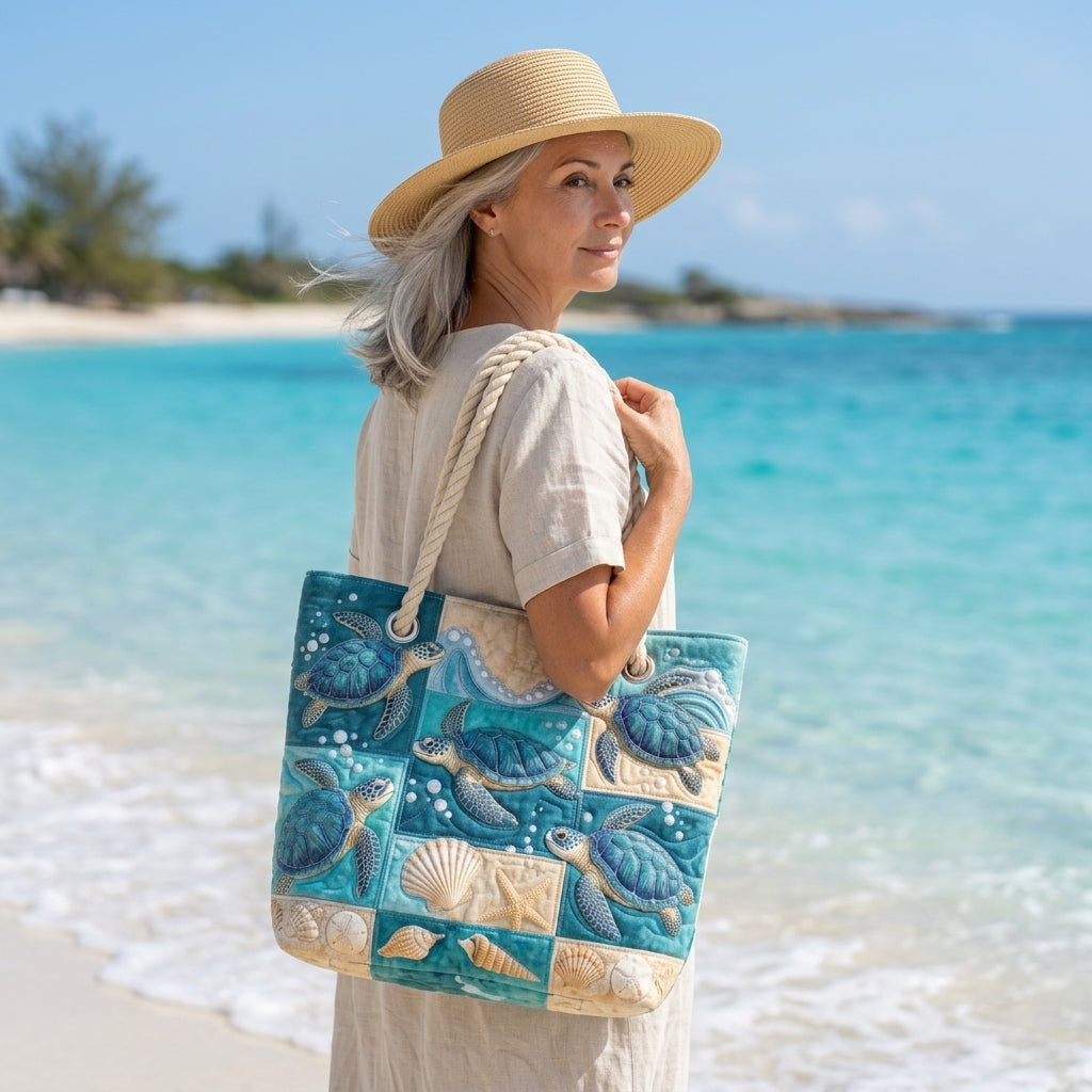 Schildkrötenbucht — handwerklich gesteppte Strandtasche