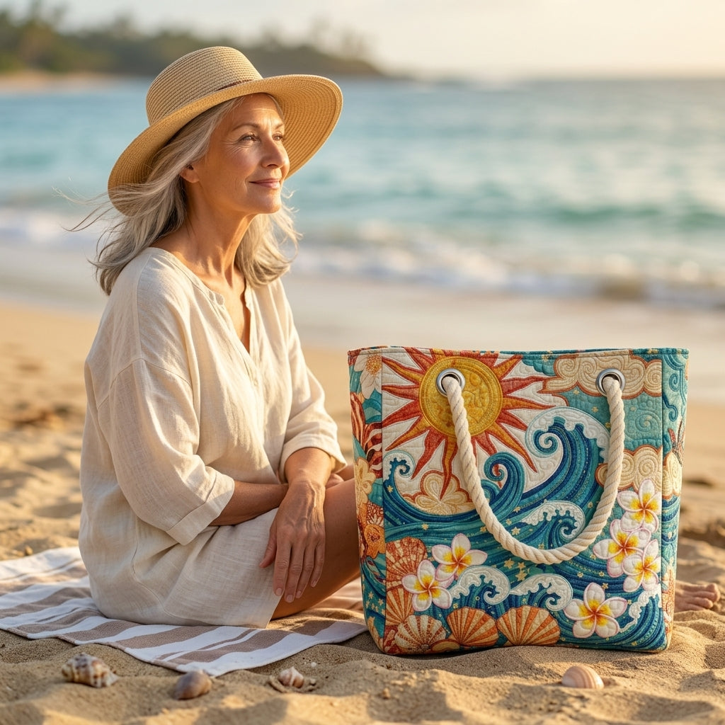 Warmer Halo — handwerklich gesteppte Strandtasche