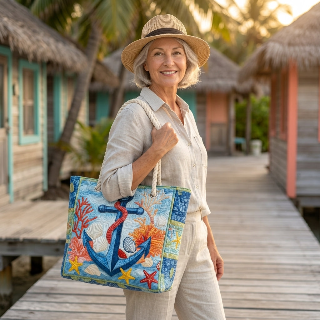 Schiffsanker — handwerklich gesteppte Strandtasche