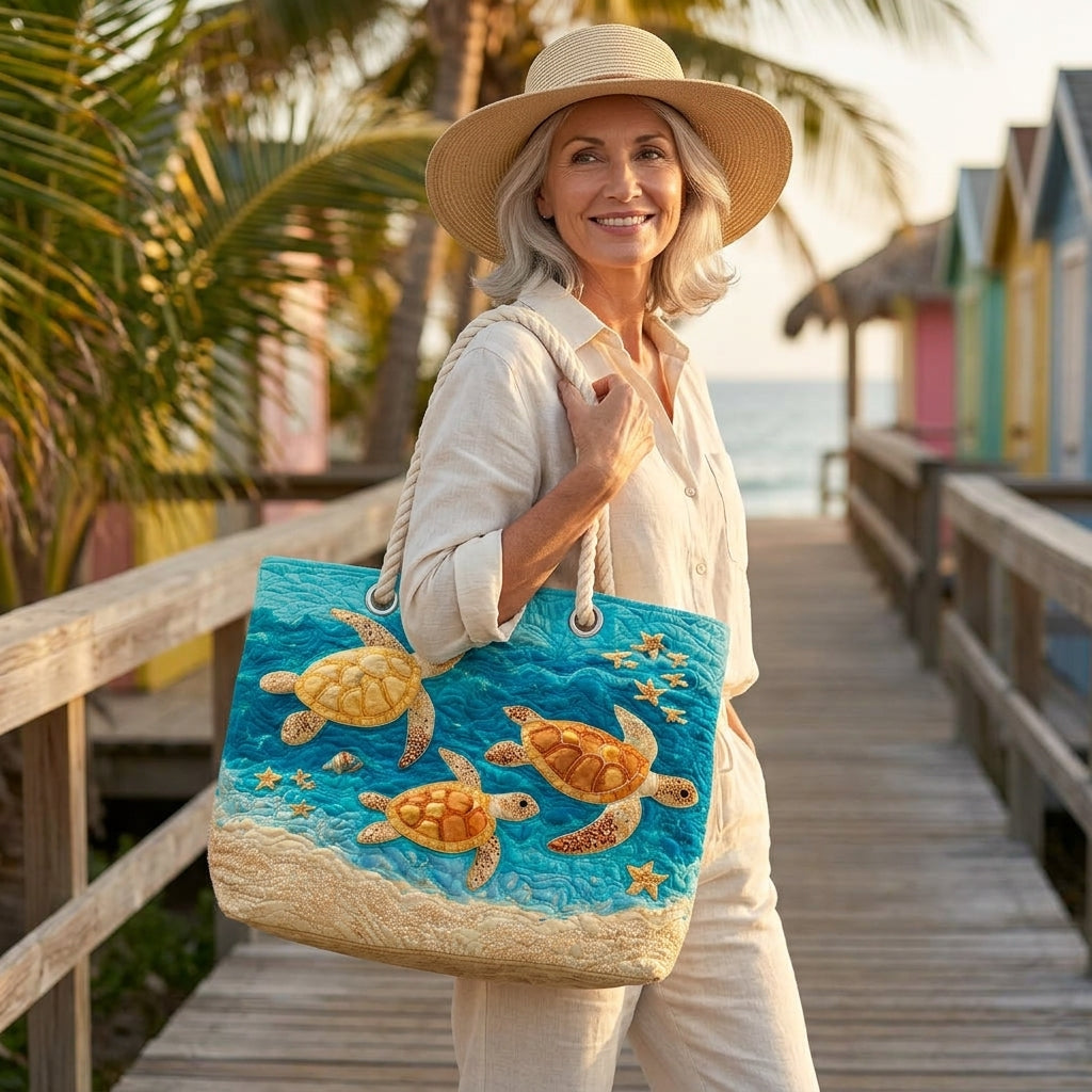 Goldene Schildkrötenküste — handwerklich gesteppte Strandtasche