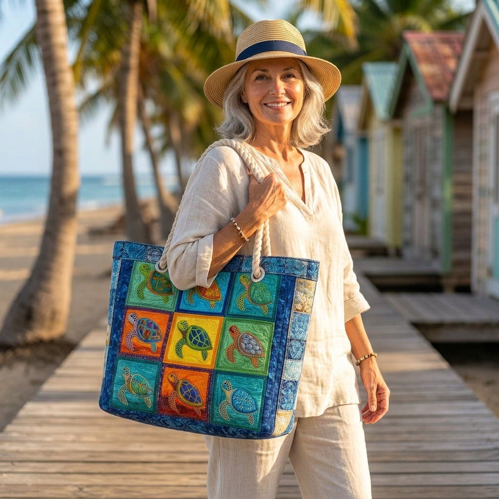 Ruhige Schildkröte — handwerklich gesteppte Strandtasche