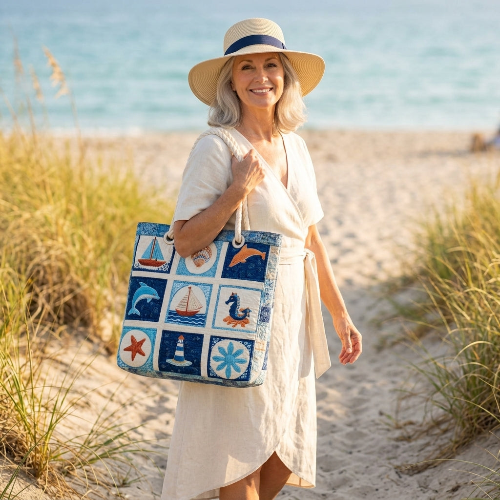 Meerestiere — handwerklich gesteppte Strandtasche