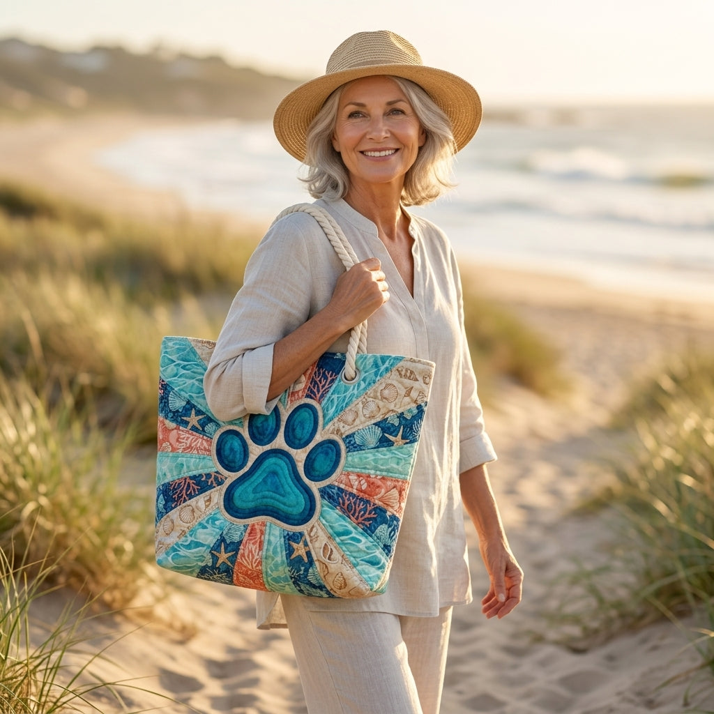 Pfotenabdruck — handwerklich gesteppte Strandtasche