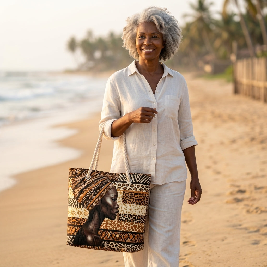 Königin des Melanins — handwerklich gesteppte Strandtasche