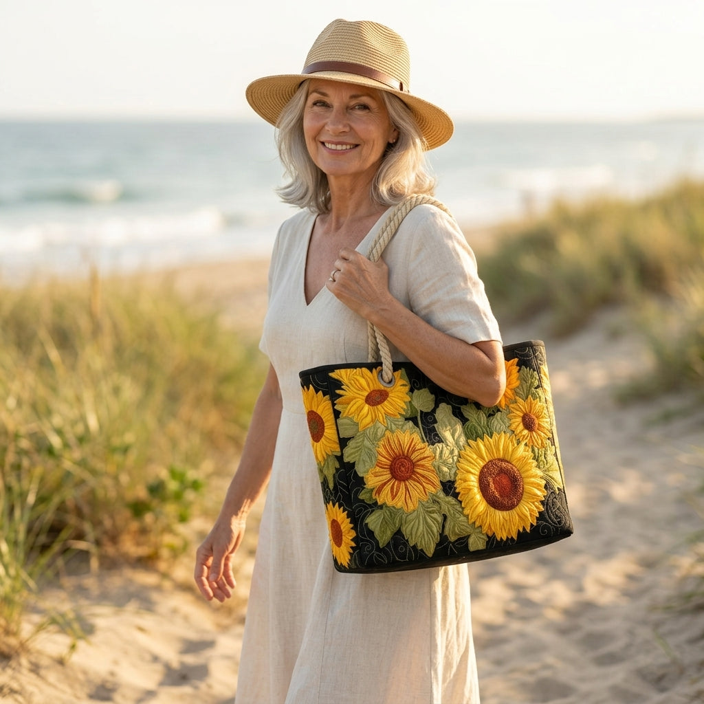 Sonnenblume — handwerklich gesteppte Strandtasche