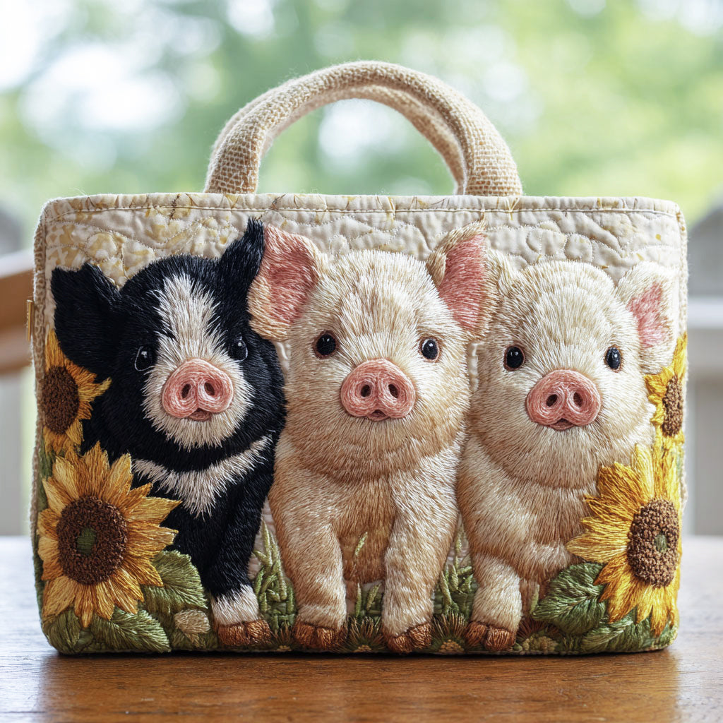 Charmantes Sonnenblumenschwein — gesteppter Shopper