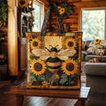 Vintage-Sonnenblume mit Honigbiene — gesteppter Shopper