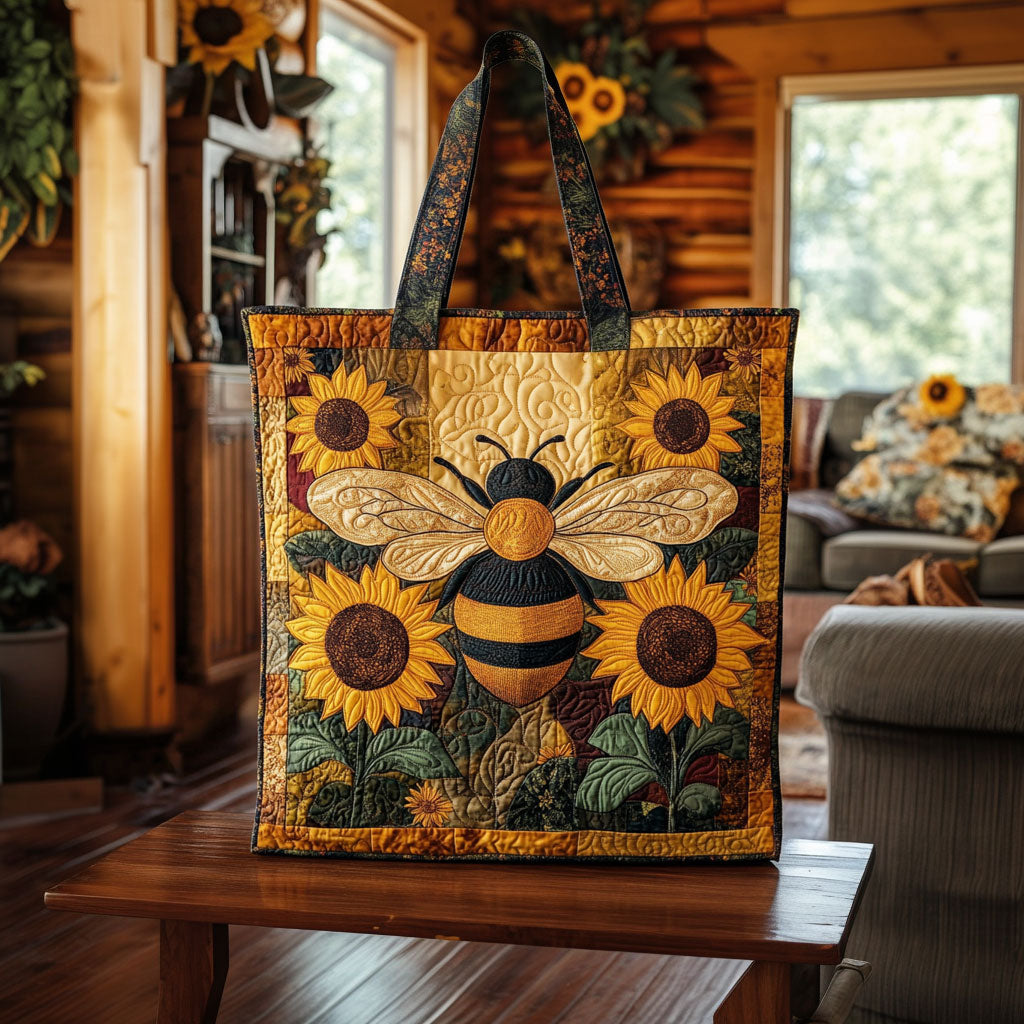 Vintage-Sonnenblume mit Honigbiene — gesteppter Shopper