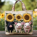 Schweinchen und Sonnenblume — gesteppter Shopper