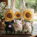 Sonnenblume und Schweinchen — Gesteppter Shopper