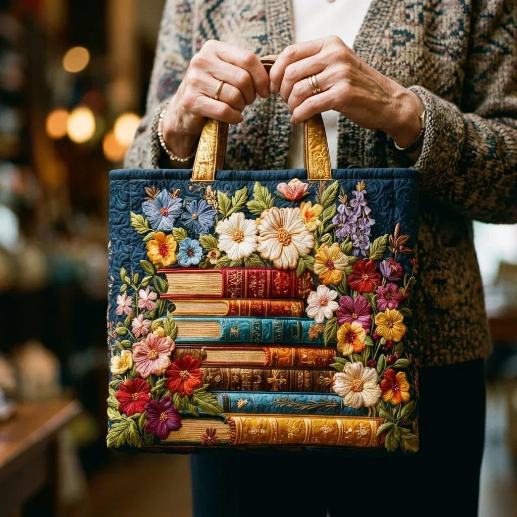 Blütenprint und Bücher — Handwerklich gesteppte Tasche