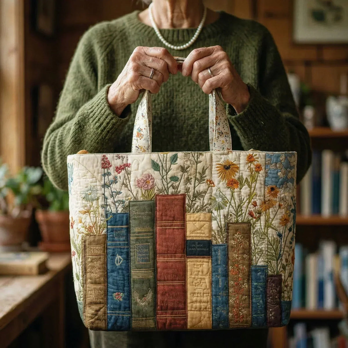 Bücher und Blüten — Handwerklich gesteppte Tasche