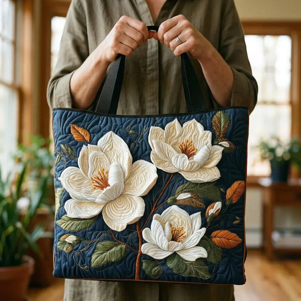 Zarte Magnolie — Handwerklich gesteppte Tasche
