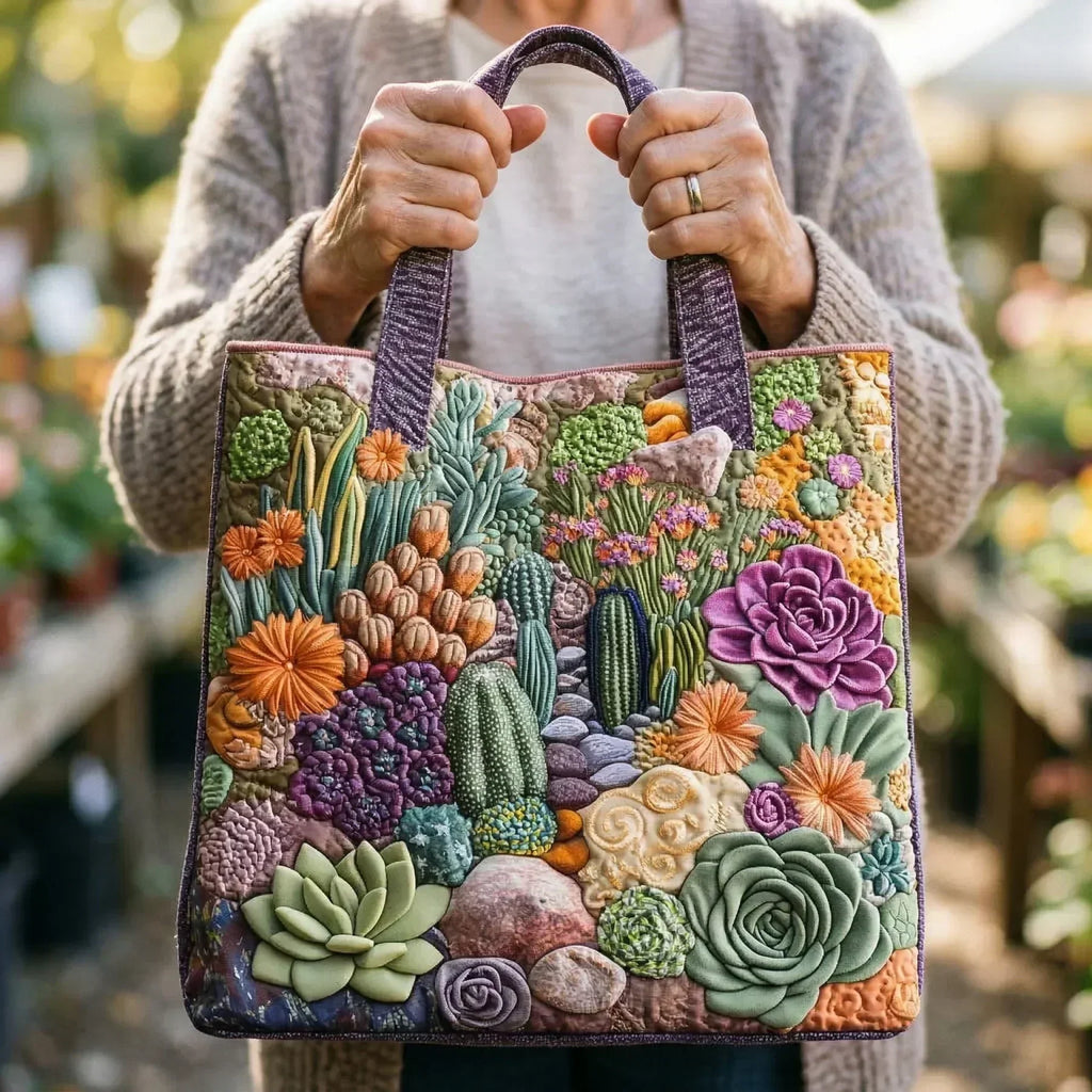 Sukkulentengarten — Handwerklich gesteppte Tasche