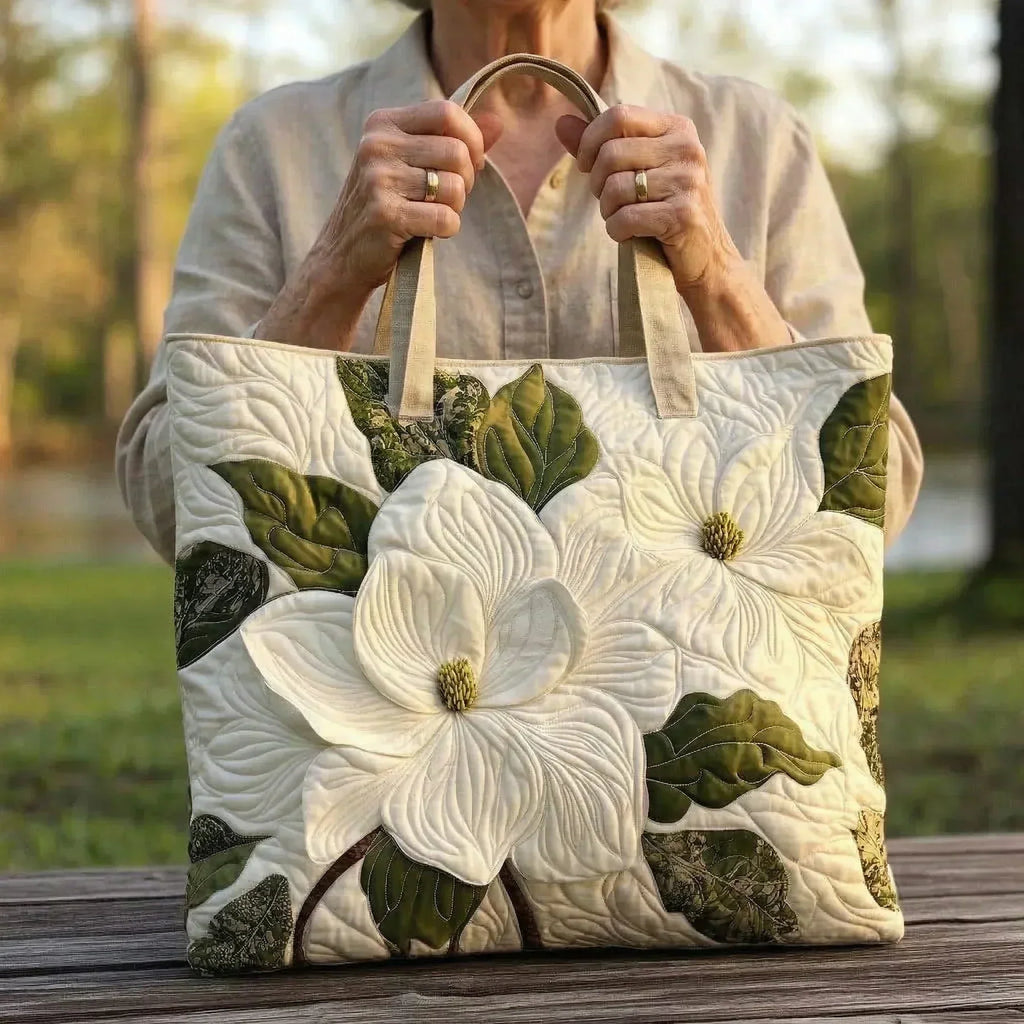 Elegante weiße Lilien — Handwerklich gesteppte Tasche