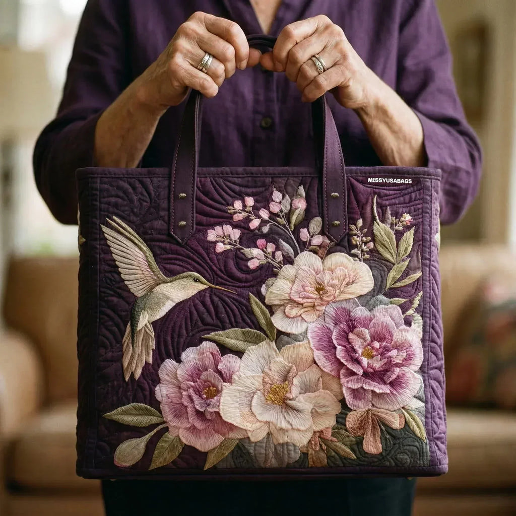 Kolibris und Orchideen — Handwerklich gesteppte Tasche