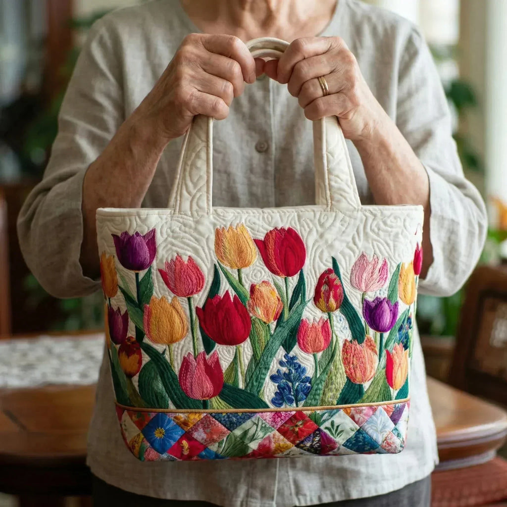 Tulpengarten — handwerklich gesteppte Tasche