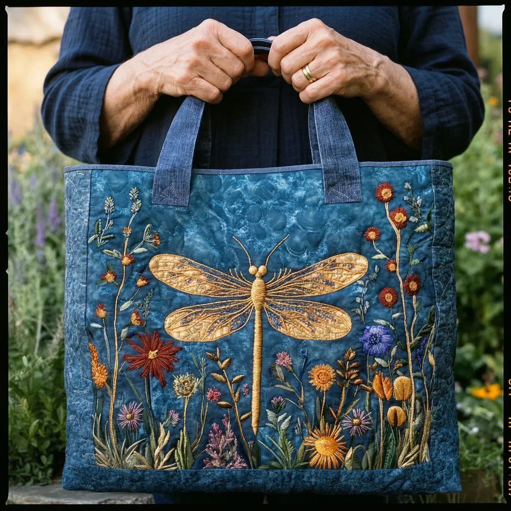 Goldene Libelle — Handwerklich gesteppte Tasche