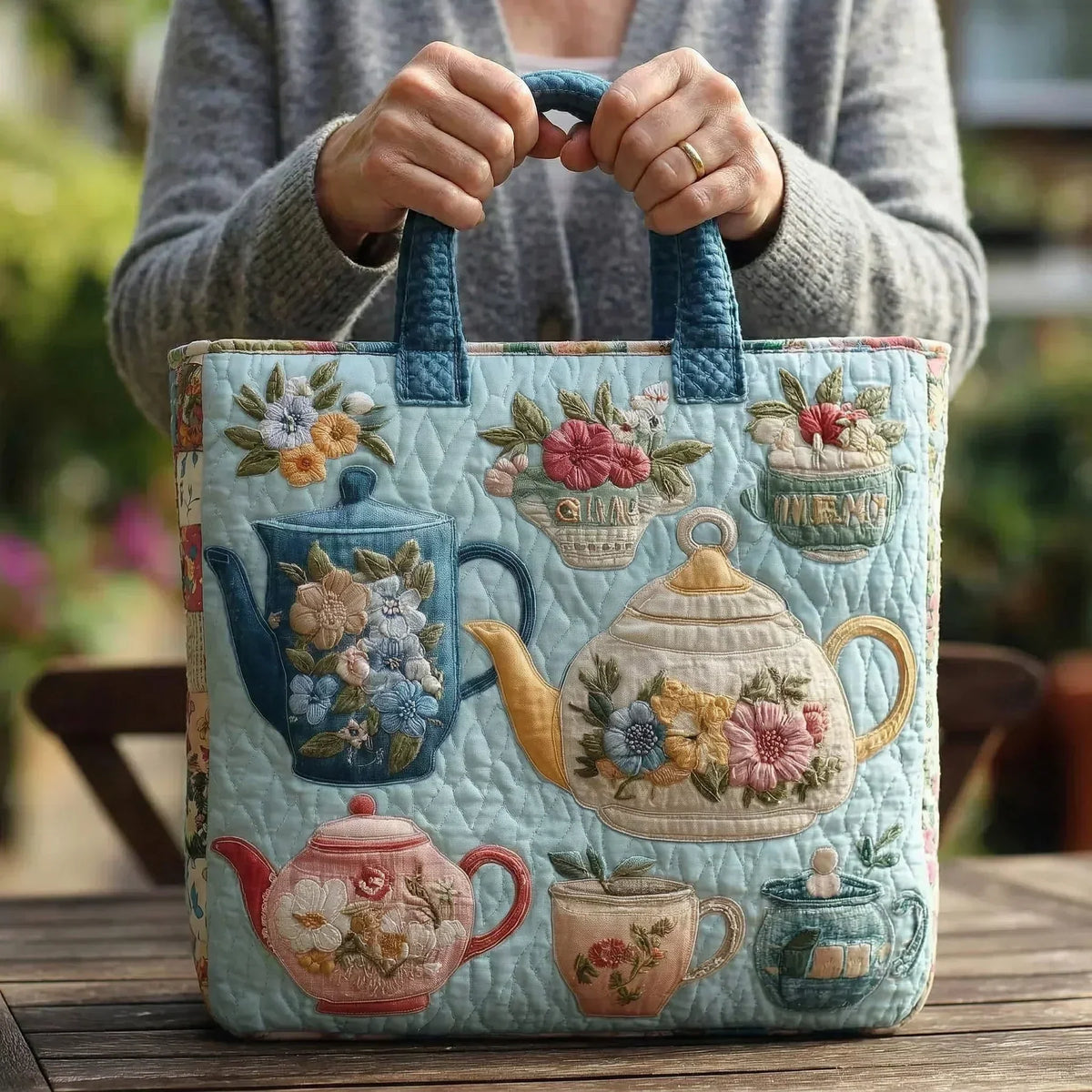 Blumenmuster — handwerklich gesteppte Tasche