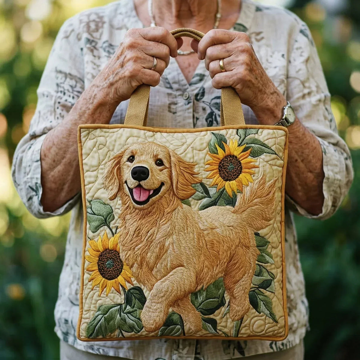 Golden Retriever — Handwerklich gesteppte Tasche