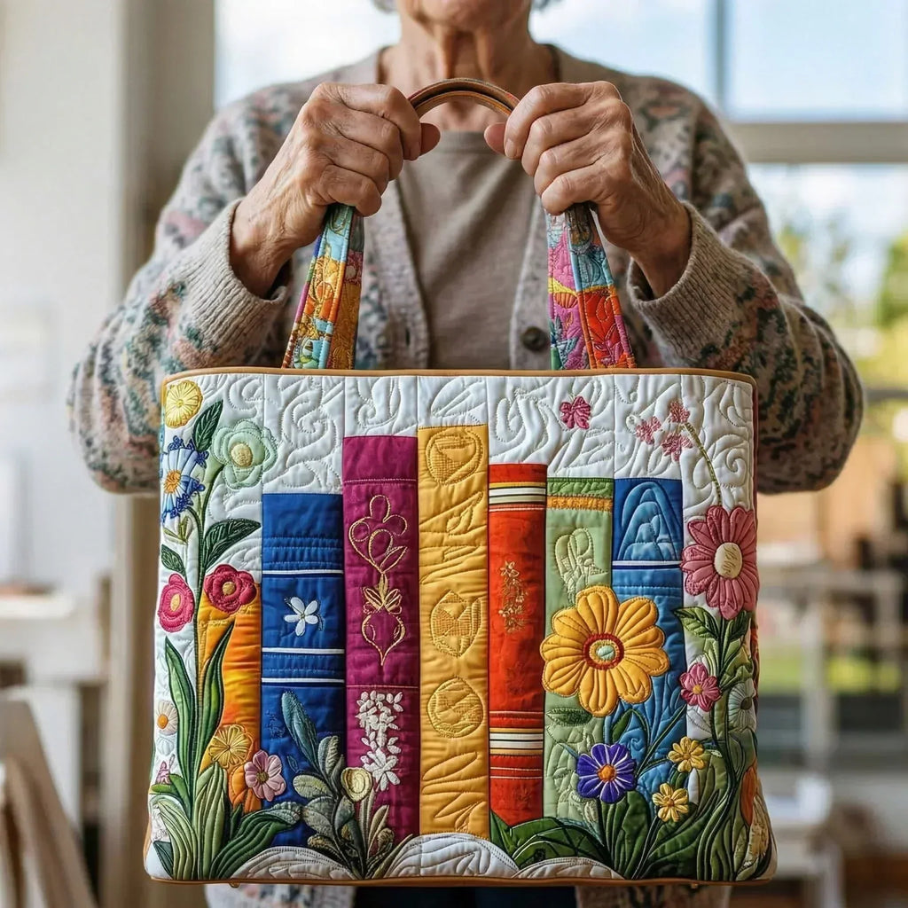 Blumenbibliothek — handwerklich gesteppte Tasche